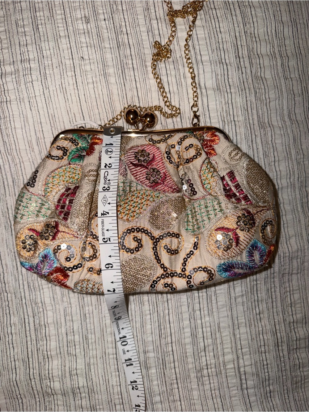 Haute Hippie Cream Beaded Clutch with crossbody chain strap option - Picture 4 of 8